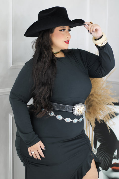 Vestido Plus Size Longo em Poliamida Premium Preto - Cód. 0294