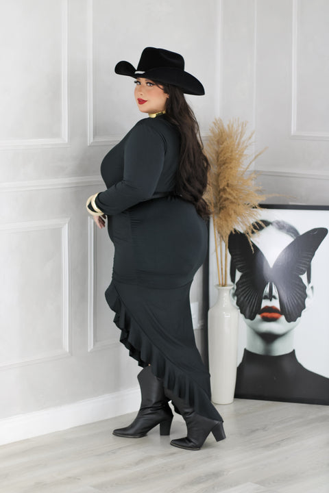 Vestido Plus Size Longo em Poliamida Premium Preto - Cód. 0294