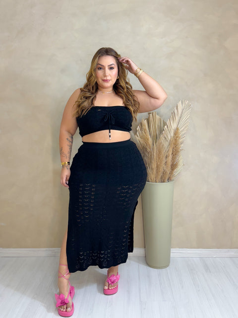 Conjunto Plus Size em Tricô Modal Preto - Cód. 0095