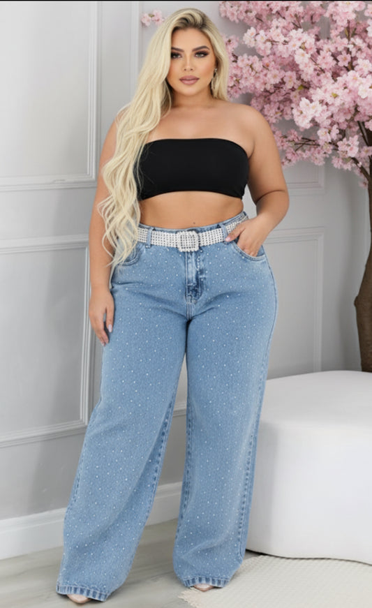 Calça Jeans Plus Size Com Gotas De Strass - Cód0434