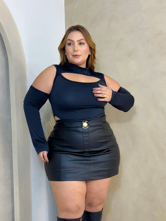 Cropped Plus Size Em Poliamida Preto - Cód. 0135