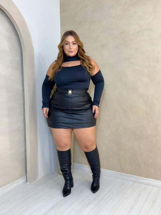 Short Saia Plus Size em Courino - Cód. 0210
