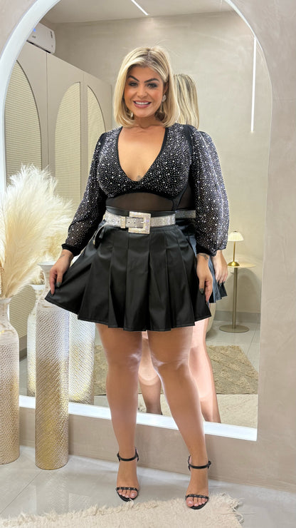 Saia Plus Size Plissada Preta - Cód. 0330