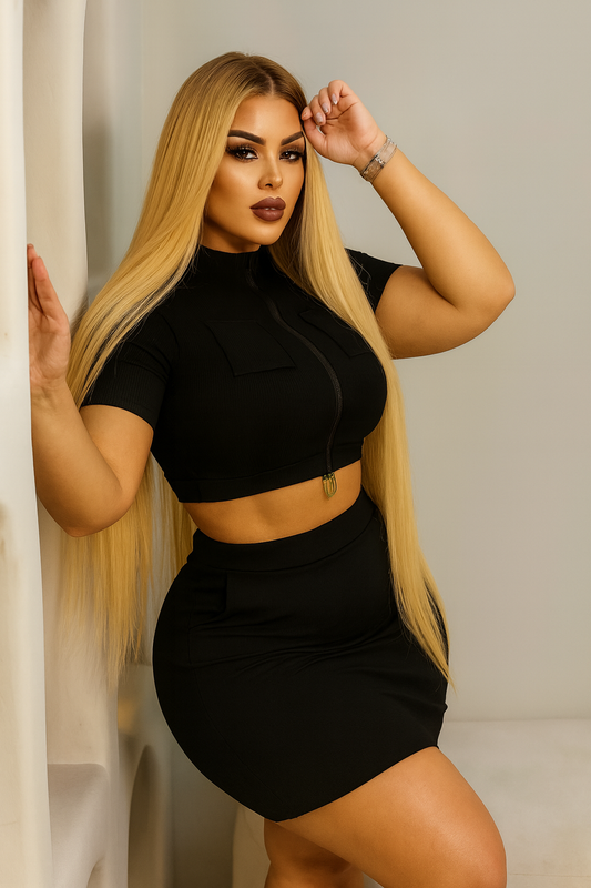 Conjunto Plus Size Tecido Canelado Preto - Cód.0387