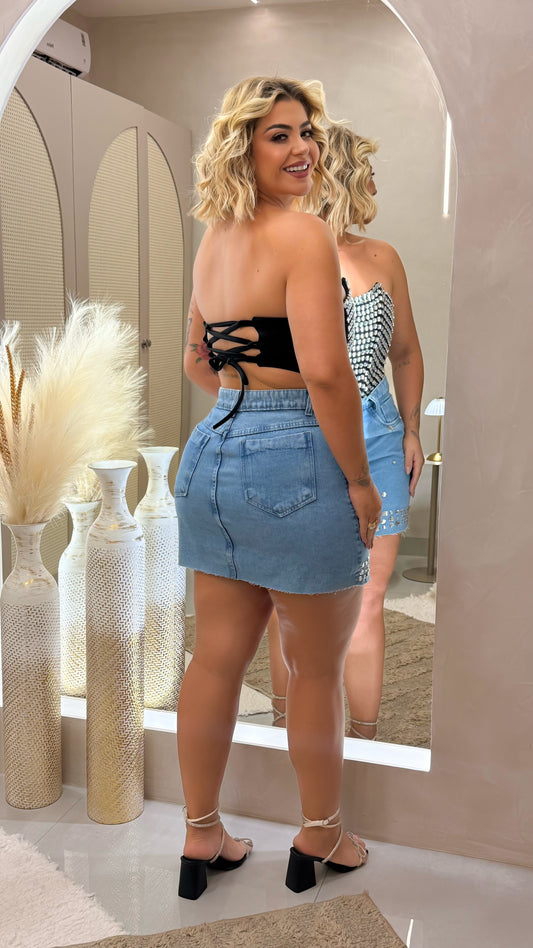 Saia Plus Size Jeans sem Lycra - Cód. 0350