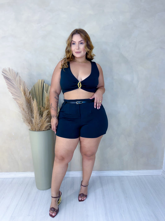 Conjunto Plus Size Em Crepe Preto ( não acompanha o cinto) - Cód.0439
