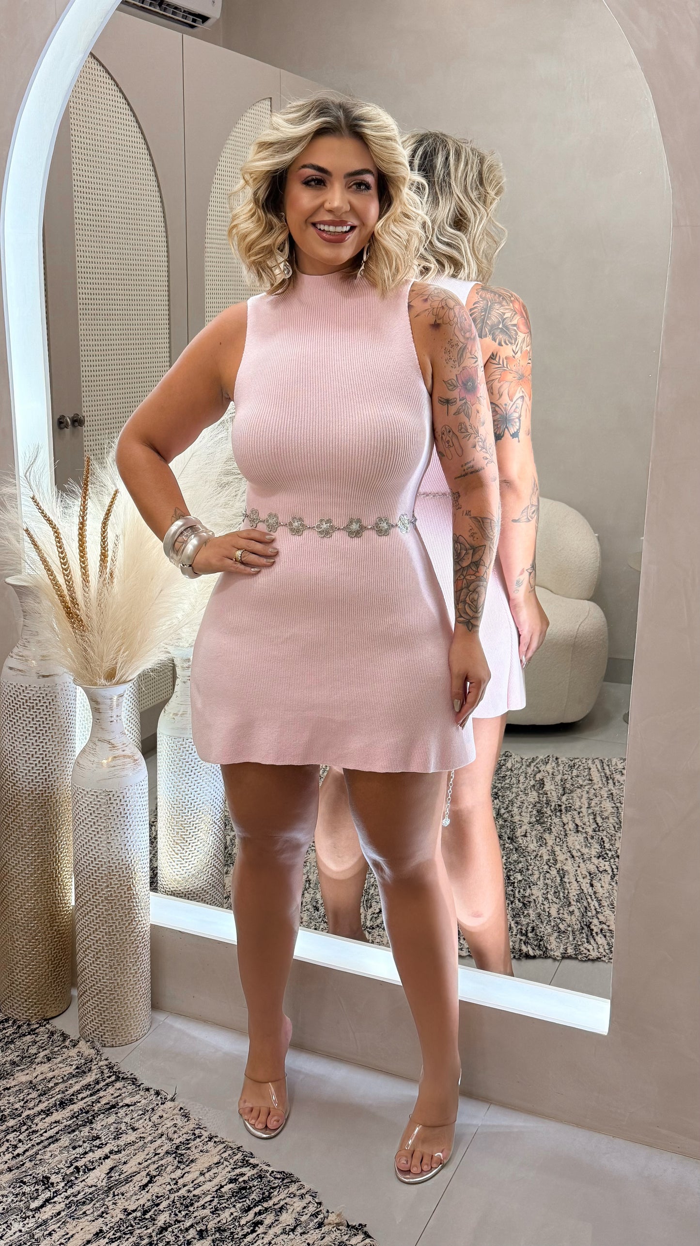 Vestido Plus Size Rosa Em Tricô Modal - Cód.0435