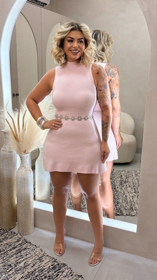 Vestido Plus Size Rosa Em Tricô Modal - Cód.0435