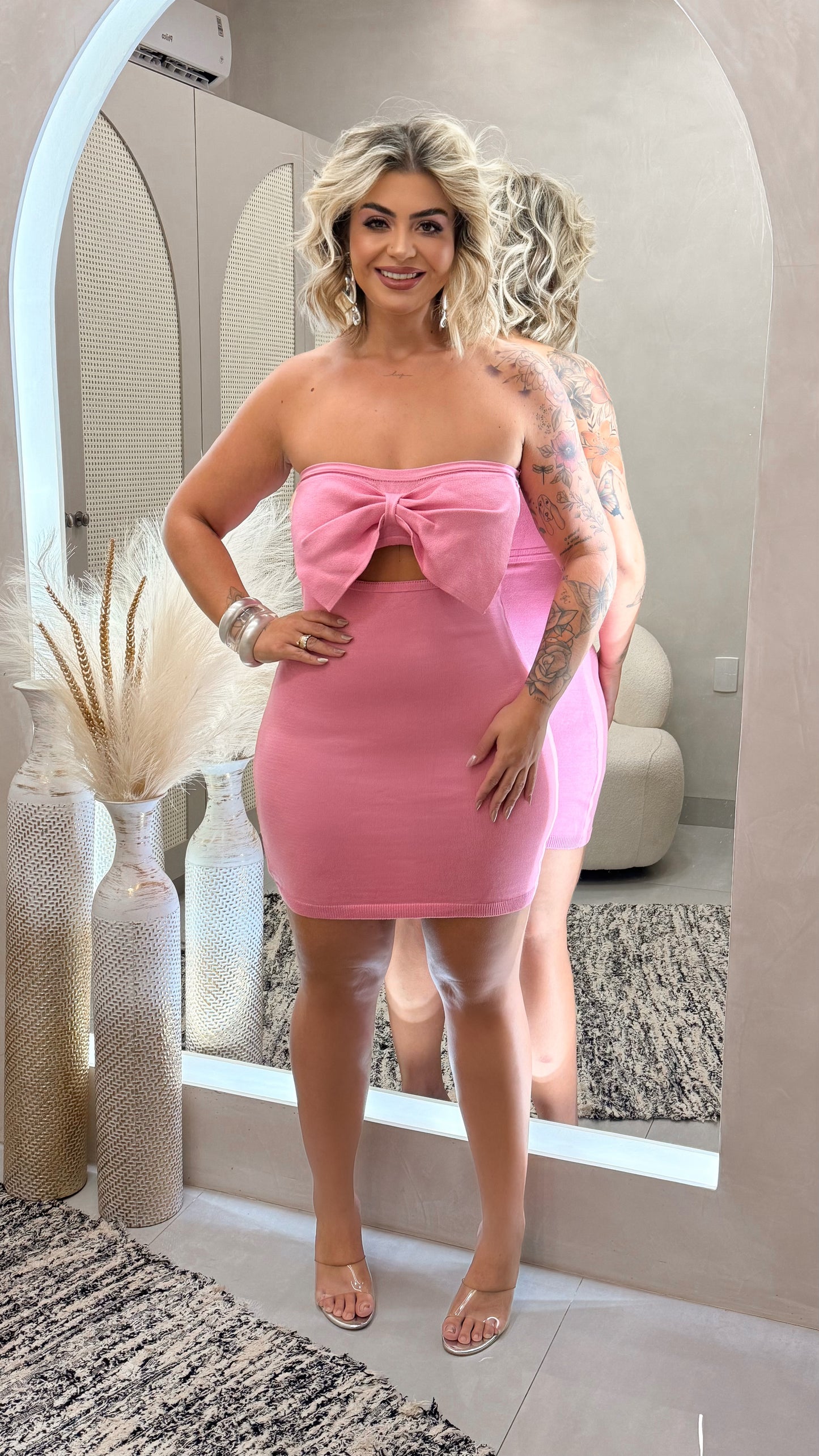 Vestido Plus Size Tomara Que Caia Com Laço Rosa - Cód.0434