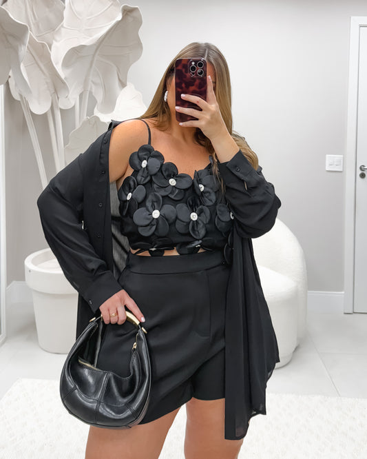 Camisa Plus Size Tecido Leve Preto - Cód. 0385