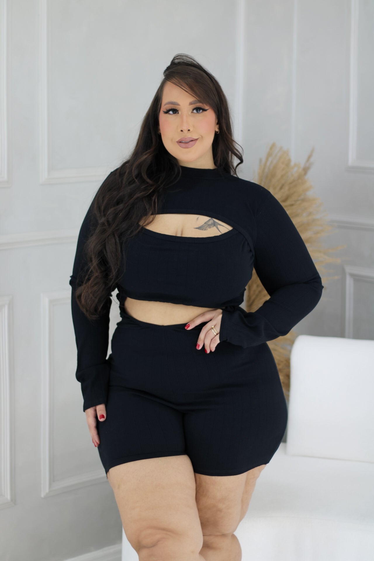 Macaquinho Plus Size Preto - Cód. 0354