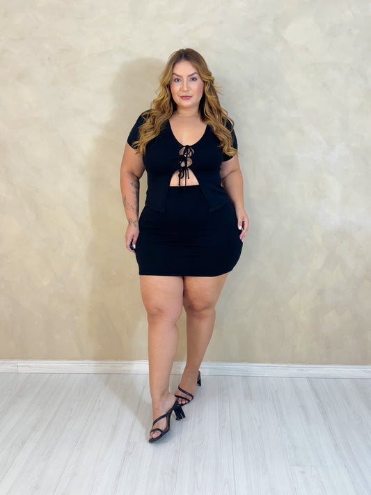 Conjunto Plus Size Tricô Modal Preto - Cód.0371