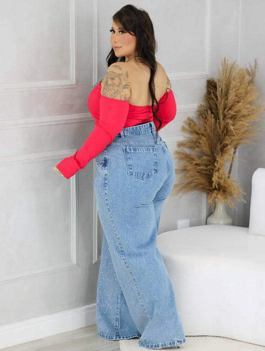 Calça Jeans Plus Size Com Gotas De Strass - Cód0434