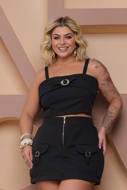Conjunto Plus Size Com Zíper Preto - Cód. 0321