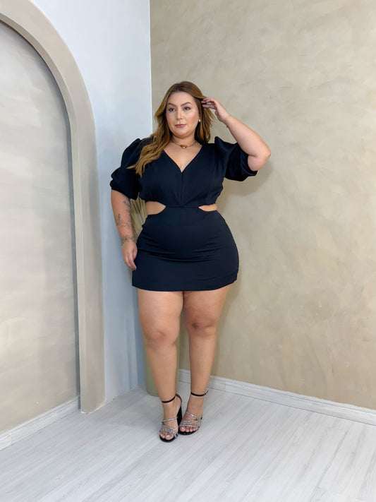 Macaquinho Plus Size Preto - Cód. 0325