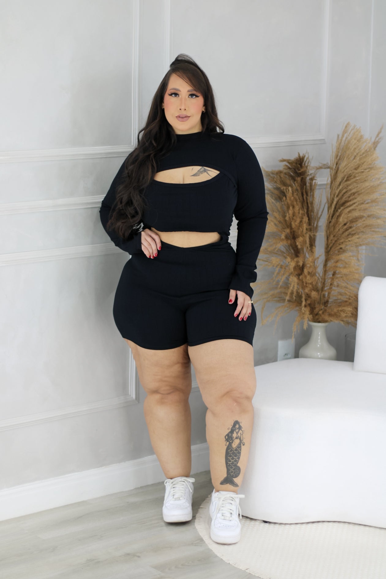 Macaquinho Plus Size Preto - Cód. 0354