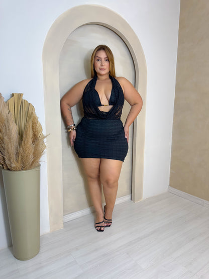 Vestido Plus Size Preto Curto - Cód.0399