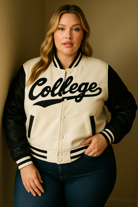 Jaqueta Plus Size Gringa College Branco e Preto - Cód. 0157