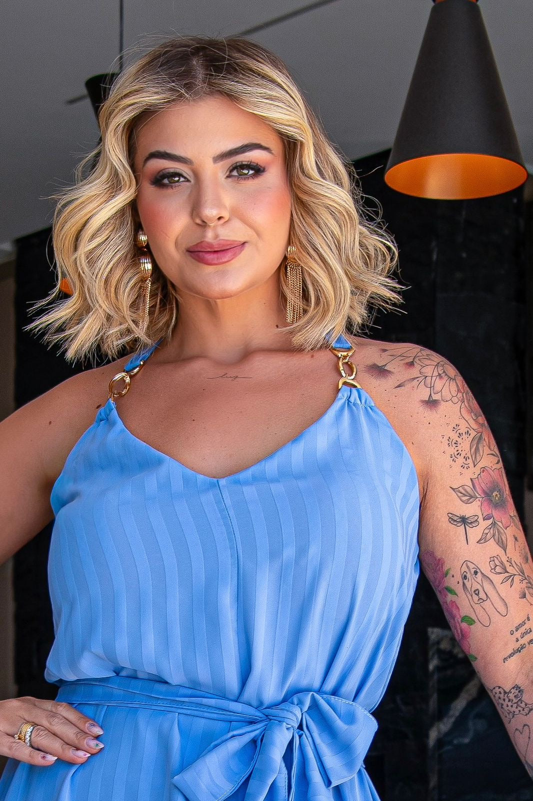 Vestido Plus Size Longo Azul Seda Premium - Cód.0458
