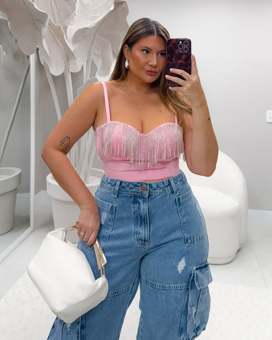Cropped Plus Size Com Strass Cor Rosa - Cód.0378