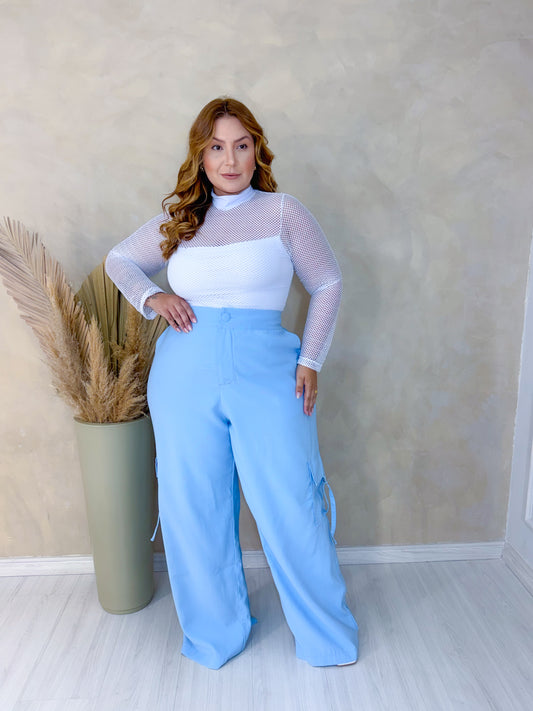 Calça Plus Size Cargo Azul - Cód.0441