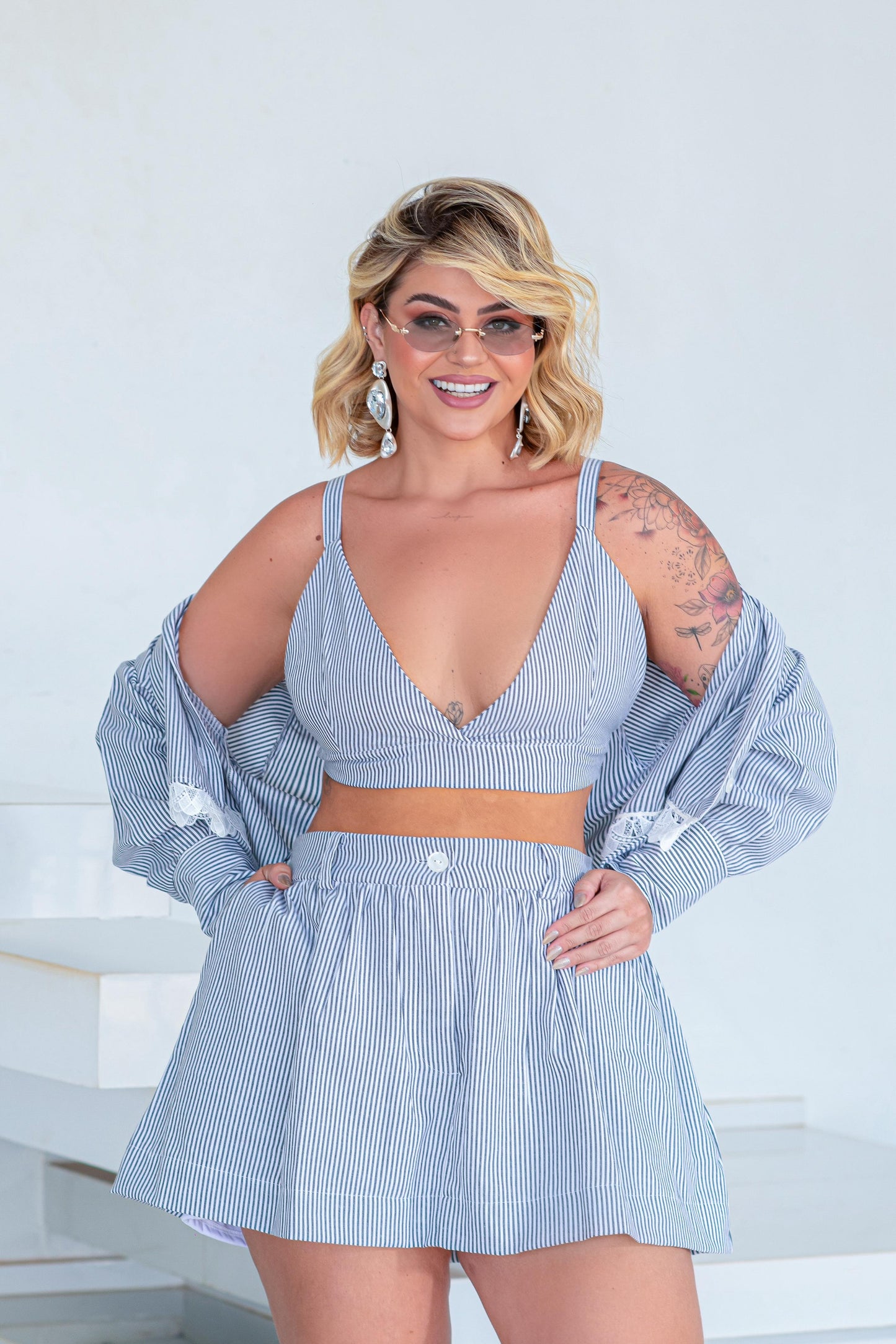 Trijunto Plus Size Listrado Curto - Cód. 0405 ( previsão de envio 22/09