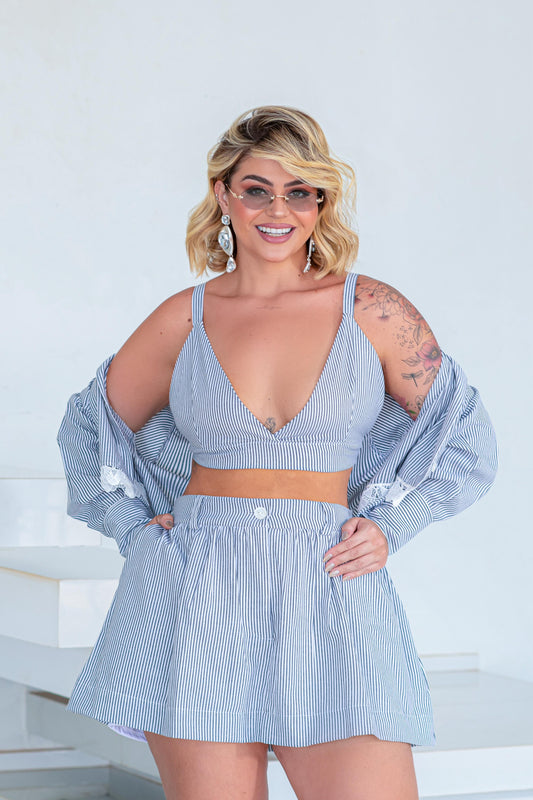 Trijunto Plus Size Listrado Curto - Cód. 0405 ( previsão de envio 22/09