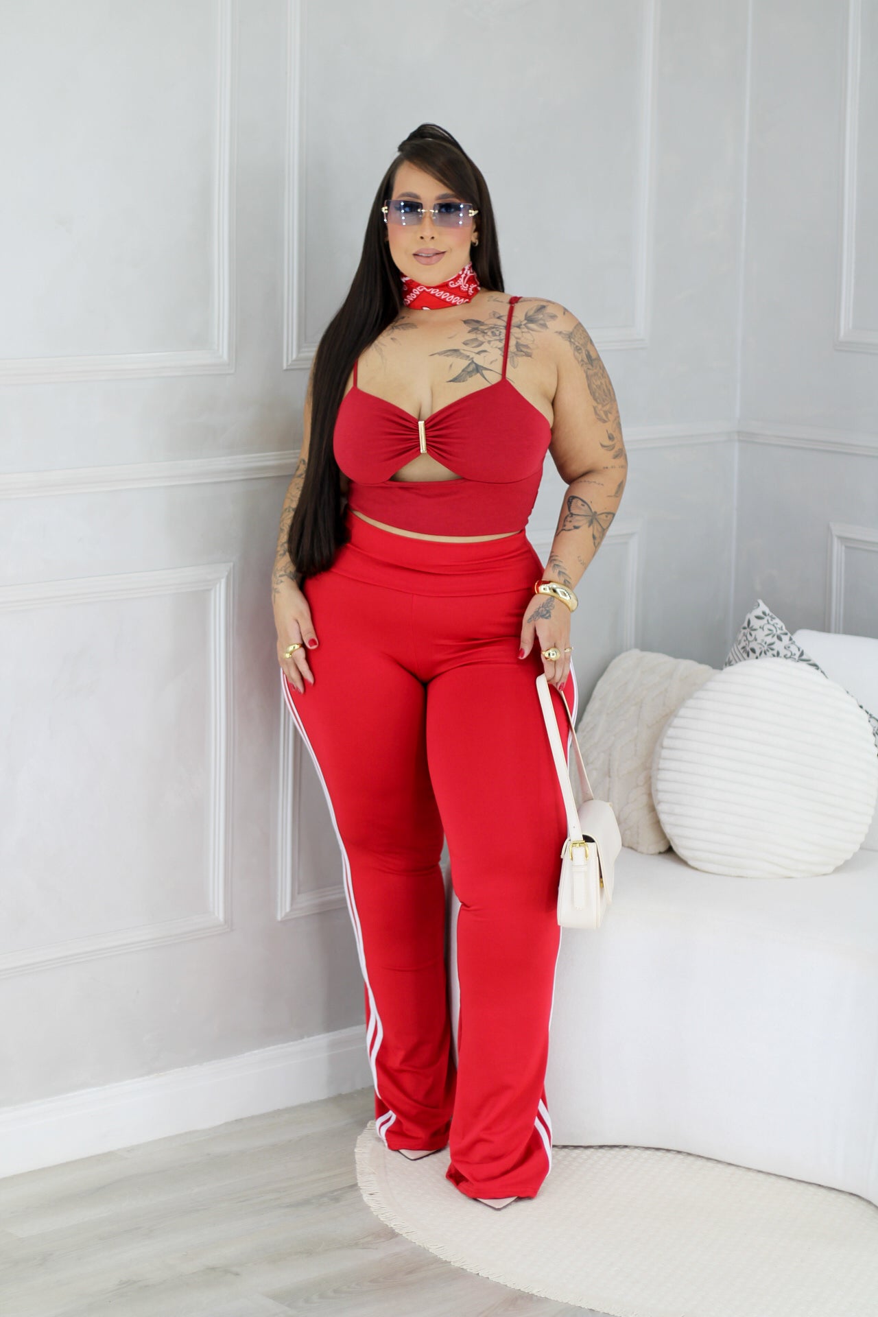 Calça Plus Size Flare Vermelha Com Listra na Late - Cód.0428