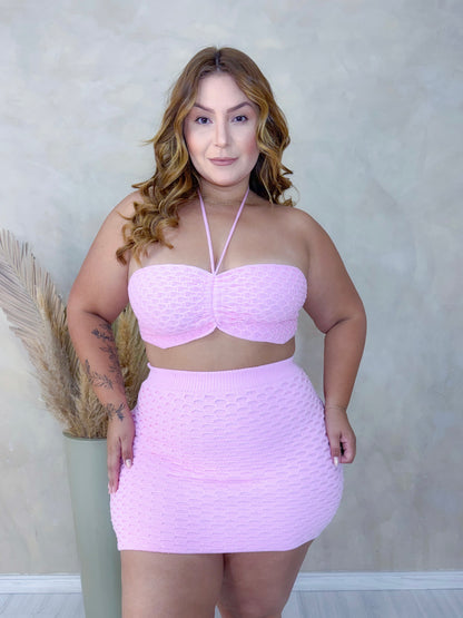 Conjunto Plus Size Em Tricô Modal Rosa - Cód.0436
