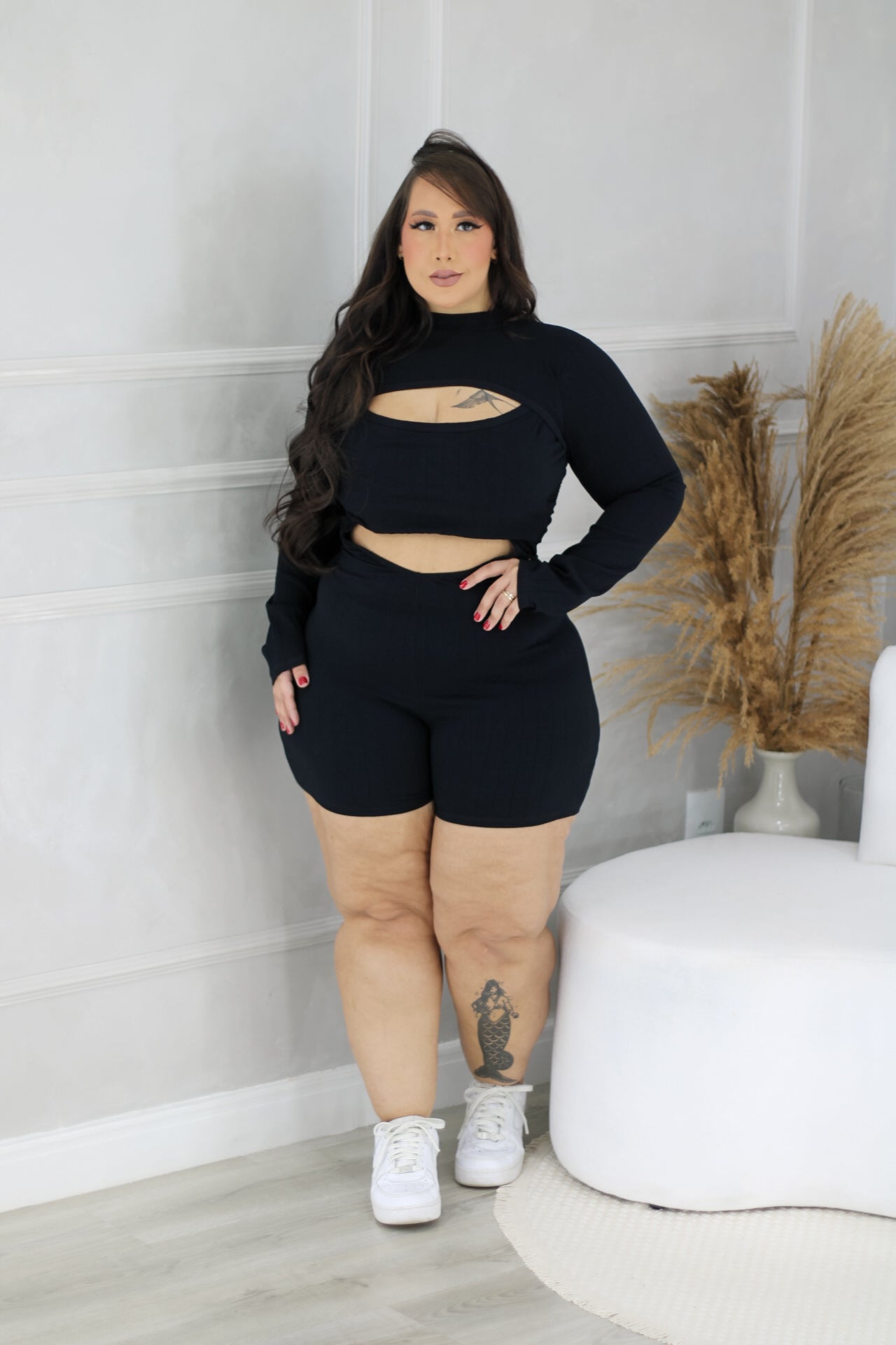 Macaquinho Plus Size Preto - Cód. 0354