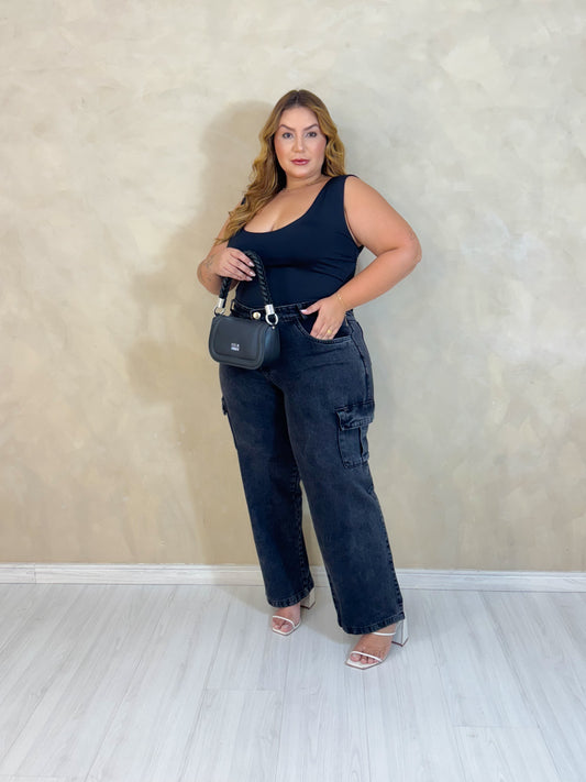 Body Plus Size Em Suplex Preto - Cód.0374