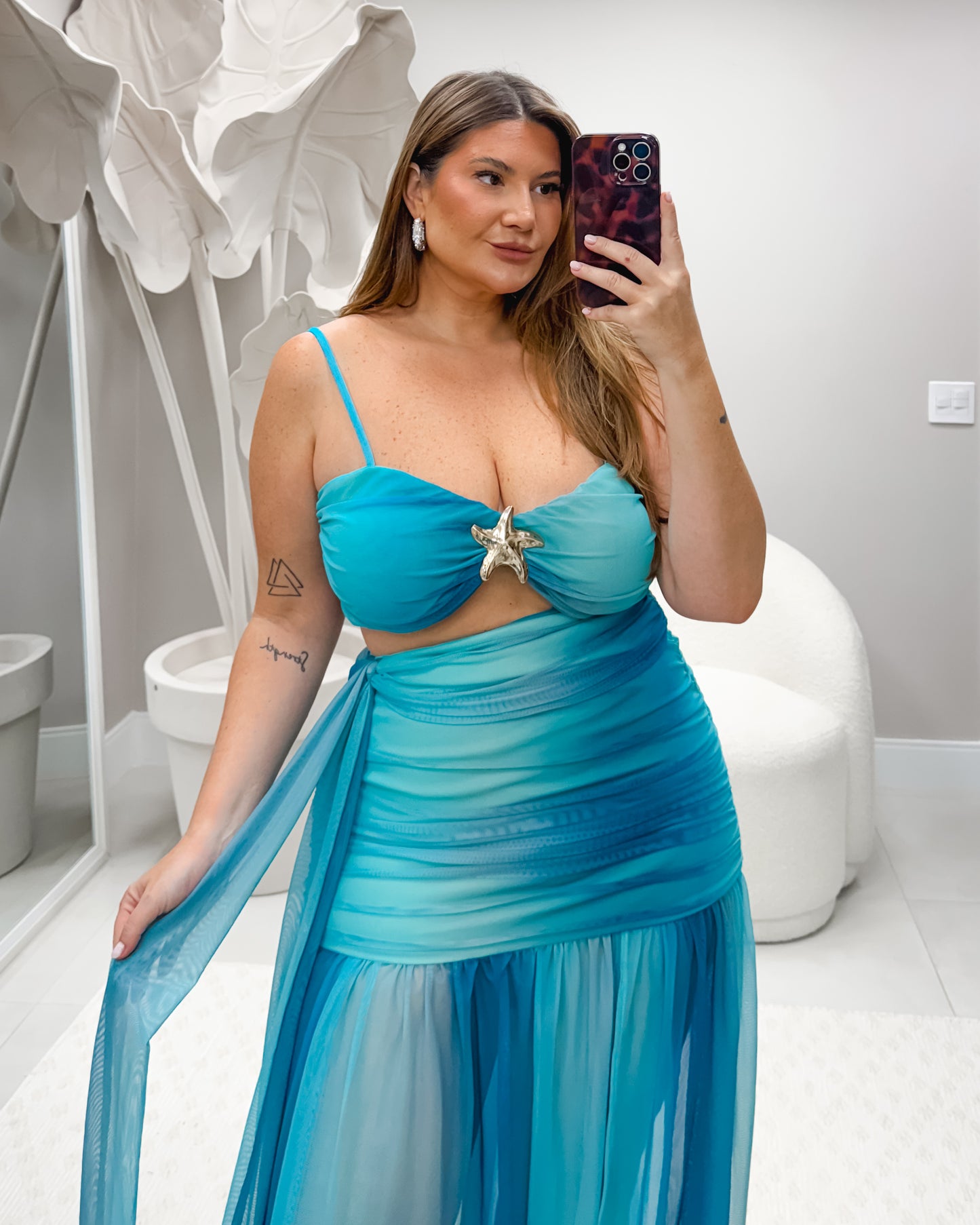 Vestido Plus Size Em Tule Azul - Cód.0379