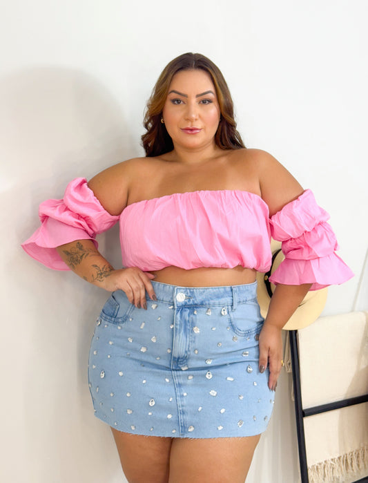 Cropped Manga  Rosa Plus Size - Cód. 0121
