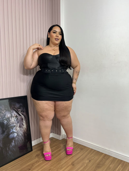 Short-Saia Plus Size em Poliamida Preto - Cód. 0218
