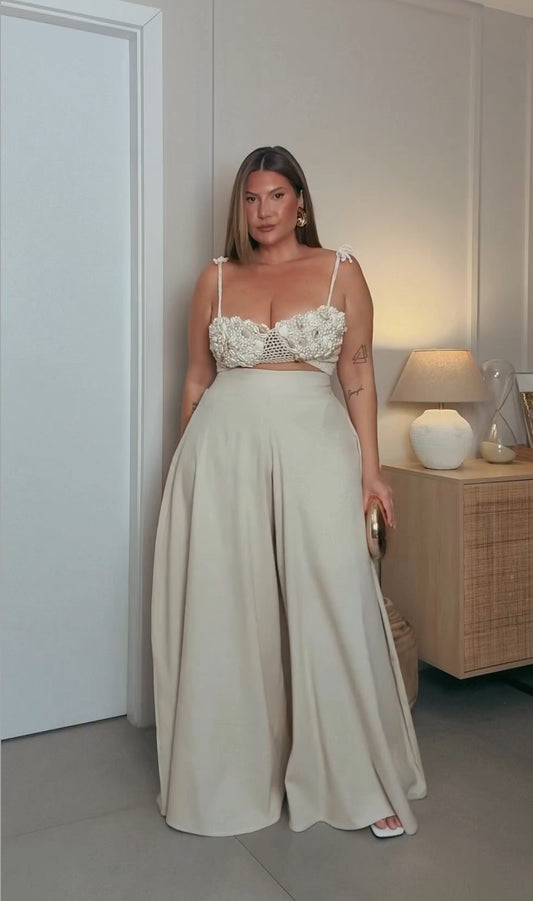 Calça Plus Size Pantalona Linho Com Elastano - Cód.0462 ( pré venda 8 dias para ser confeccionado)