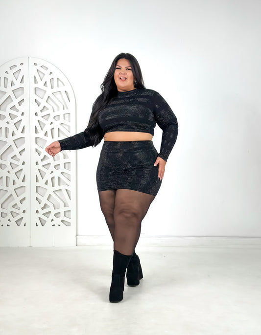 Saia Plus Size Malha com Aplicação Preto - Cód. 0194