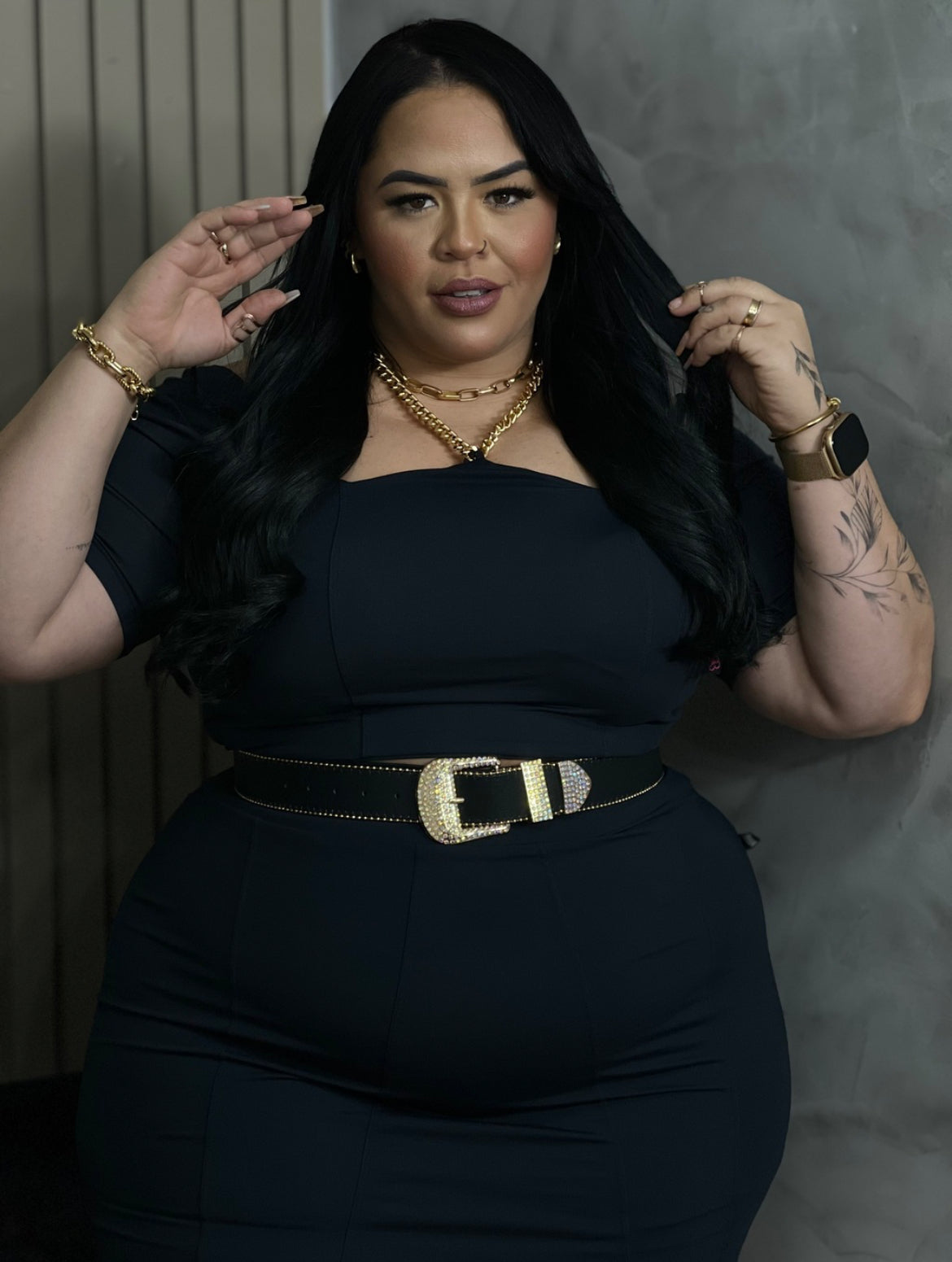 Conjunto Plus Size em Poliamida Premium Preto (Não acompanha o cinto) - Cód. 0092