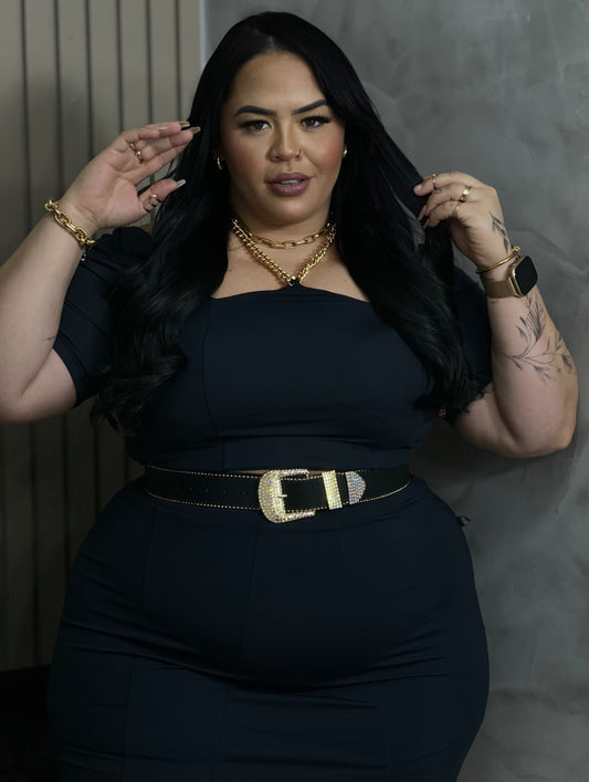 Conjunto Plus Size em Poliamida Premium Preto (Não acompanha o cinto) - Cód. 0092