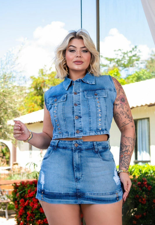Cropped Plus Size Jeans com Lycra - Cód. 0142