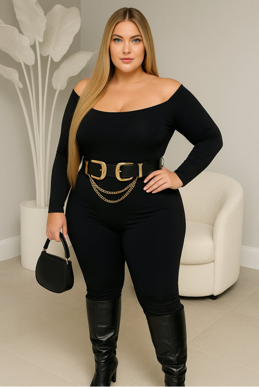 Macacão Plus Size em Poliamida Preto (Não acompanha o cinto) - Cód. 0165