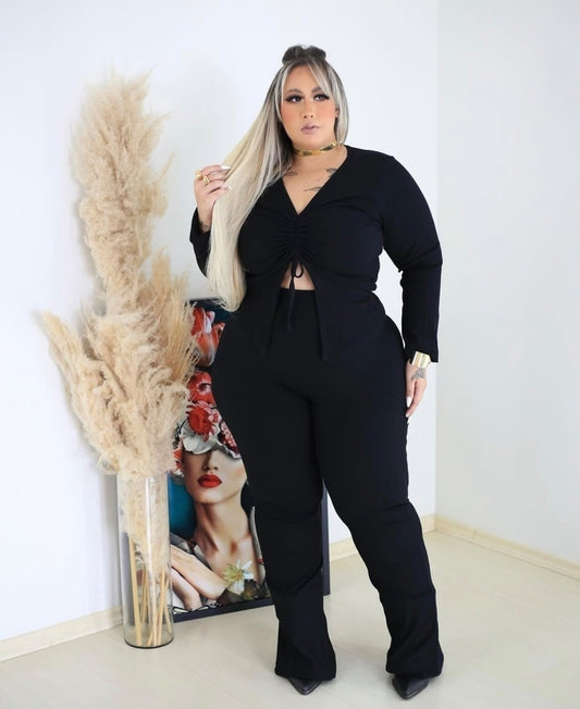 Conjunto Plus Size Canelado Preto Bianca - Cód. 0080
