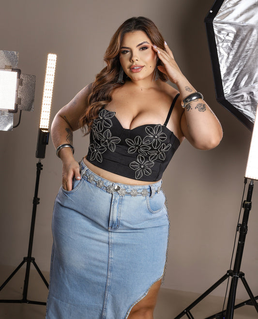Corselet Plus Size com Alça Removível Preto (Modelo usou G2) - Cód. 0109