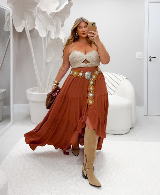 Saia Plus Size em Viscose Premium Marrom - Cód. 0192