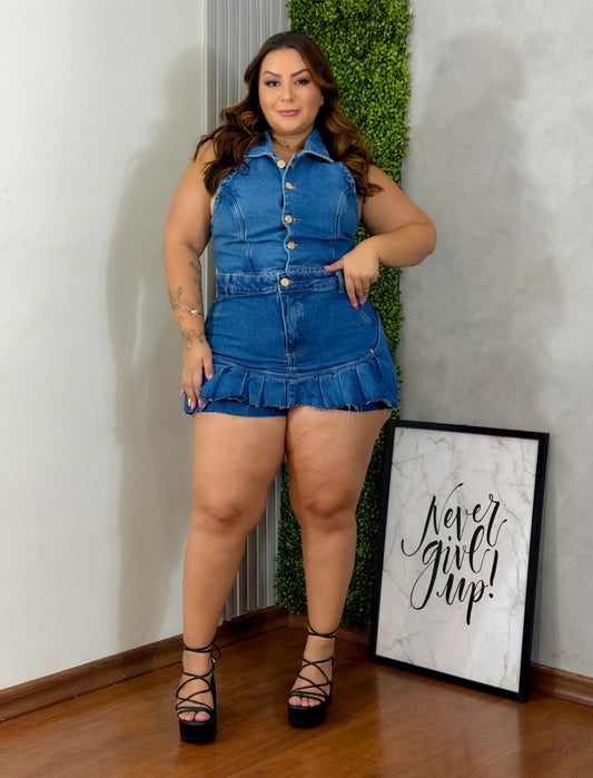 Conjunto Jeans Plus Size sem Elastano (Modelo usou 50) - Cód. 0073
