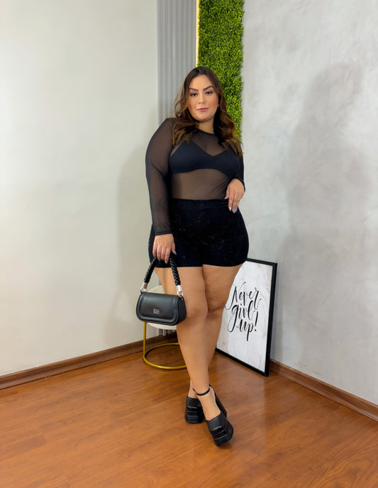 Body Plus Size em Tule Preto (Não acompanha o sutiã) - Cód. 0025