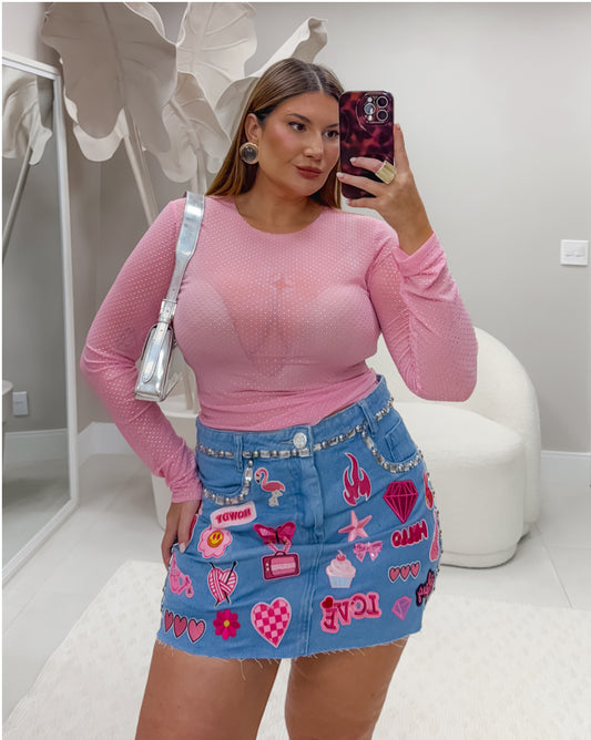 Blusa Plus Size Em Tule Com Gotas Em Strass ( pré venda previsão de envio 22/09) - Cód.0421