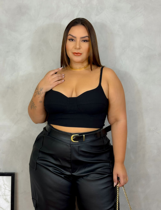 Cropped Plus Size em Bengaline Premium Preto - Cód. 0131
