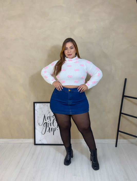 Short-Saia Plus Size Jeans com Lycra - Cód. 0221