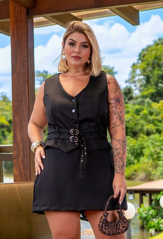 Conjunto Plus Size em Alfaiataria Preto - Cód. 0084