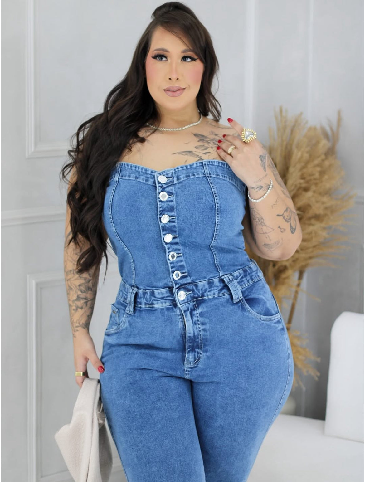 Macacão Plus Size Jeans Com Lycra - Cód.0435